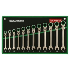 Combination Flexi Ratchet Spanner Set 8-19mm Fixed Head 12pc with Storage Roll