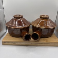 2 Vintage Brown Pottery Crock