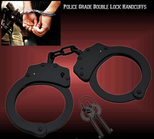 Black steel hand handcuffs - hand,