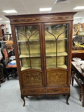 Edwardian Display Cabinet Mahogany & Satinwood Inlay Drinks Library Bookcase