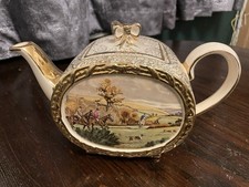 Vintage Sadler Barrel Shaped Teapot English Hunting Horse & Hounds Scene