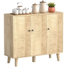 HOMCOM Vintage Sideboard Cabinet with 3 Chevron Doors, Natural Wood Finish