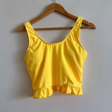 Retro Bright Yellow Bikini Top Tankini Lace Back Ruffle