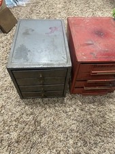 2 VTG SMALL MAC TOOLS STORAGE BIN 4 DRAWER CHEST ORGANIZER BOX RED SCREWS BOLTS
