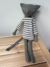Super Rare Discontinued Maileg Linen Cat (2014) Striped Jumper