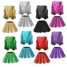 BOYS GIRLS Waistcoat Skirt Costume SEQUIN Sparkle JAZZ TAP SEQUIN Festival SHOW