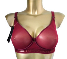 M & S AUTOGRAPH UNDERWIRED BRA 32D FULL CUP  CLARET LIGHT & SHEER  MARKS SPENCER