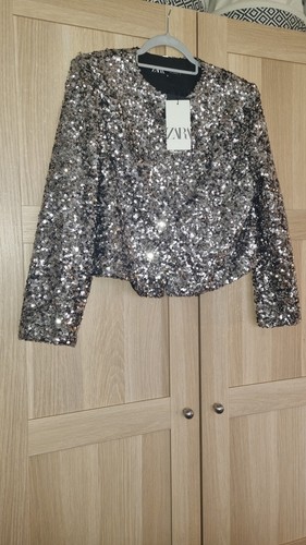 Bnwt zara sequin jacket silver - bnwt,