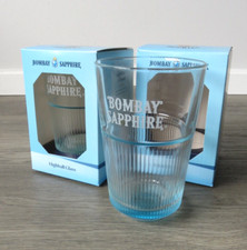2 X BOMBAY SAPPHIRE GIN HIGHBALL TUMBLER BLUE TINT GLASS GLASSES SET PAIR BOXED