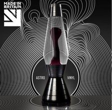 Mathmos Astro BLACK VINYL Classic Lava Lamp With Plum/Black wax in Clear Liquid.