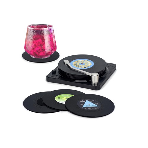 Vinyl record coasters 6pk with - record,