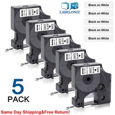 5PK Dymo D1 Label Tape 45013 Black on White 12mm for Dymo Label Manager 160 280
