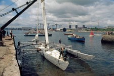 Eric Tabarly aboard his trimaran Pen Duick IV to repair it in 1968 Old Photo 1