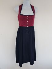 Vintage Dress Pinafore Black Red Dirndl Bavarian Square Neck Size 10 Pockets