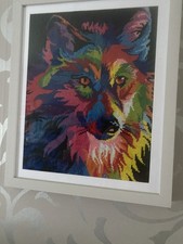 Handmade Tapestry Framed Wolf