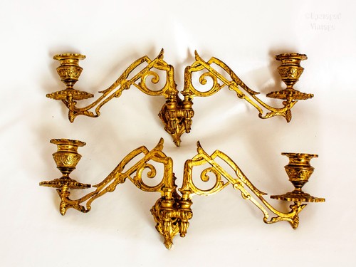 Gilded piano candlesticks pair - gilded,