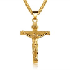 Crucifix Pendant  Necklace Gold, Silver & Vintage Gold – (Blessed by Priest)