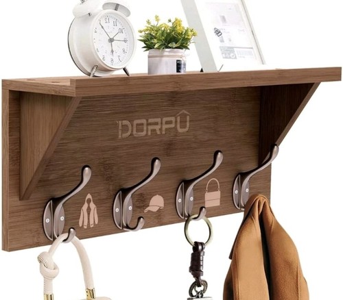 Brown wooden coat rack wall - brown,