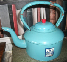 Retro blue enamel kettle - enamel, with