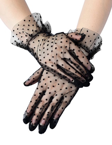 Black lace gloves - black,
