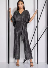 Size 10 - STAR by Julien Macdonald Black Stretch Sequin Cape Detail Jumpsuit