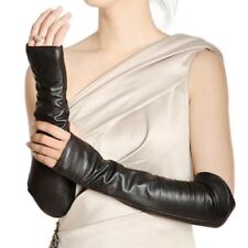 Fingerless Genuine Leather Ladies Long Sleeve Elbow Driving Gloves Party Wedding
