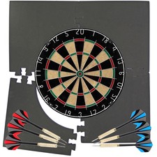 Professional Bristle Dart Board Full Size 18" & 6 x Darts Set + Wall Protector