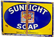Vintage Sunlight Soap Enamel Advertising Sign Lever Brothers 30x20 England Rare,