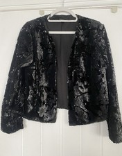 Topshop Black Sequin Embellished Lined Kimono Jacket Size 12