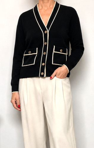 Sandro cardigan black cream - sandro,