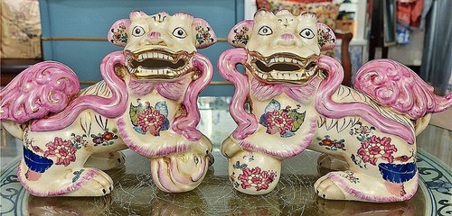 Pair polychrome porcelain - pair:,