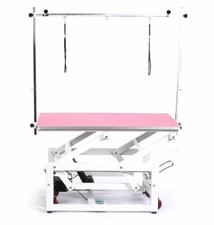 Electric large dog pet cat adjustable mobile grooming table with wheels pink