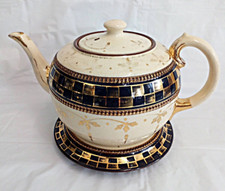 Lingard Ceramic Chequered Teapot & Stand Art Deco England 1930's