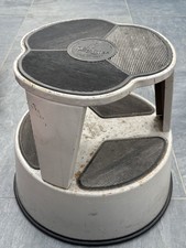 Vintage Kik Step Stool 14" with Rolling Wheel Steel Grey Black Cramer Industries