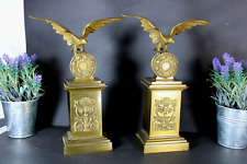PAIR Antique bronze fireplace andirons eagle empire design