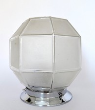 Vintage French Deco globe ceiling light faceted frosted glass chrome fittings
