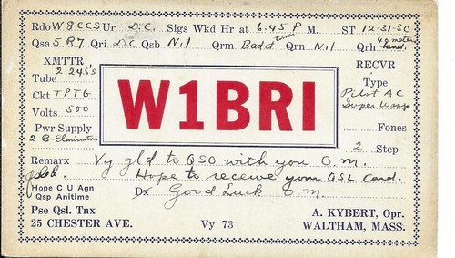 Qsl 1930 waltham - ma,