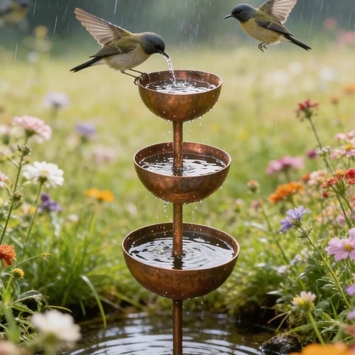 Metal bird bath - bird,