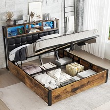 4ft6 Double Ottoman Bed Frame with Hydraulic Lift & RGB LED Storage Headboard