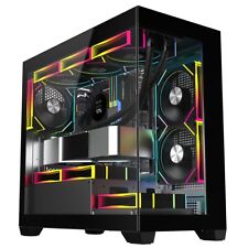 Mercury Gaming PC Case Black MATX Tower Tempered Glass Panels 3x ARGB LED Fans