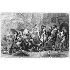 Sir John Falstaff Examining Recruits provided by Justice Shallow- Old print 1859