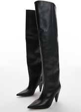 Topshop Tabitha premium leather cone heel knee high boot in black