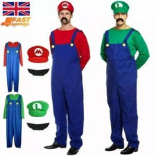 Mens Adult Super Mario and Luigi Fancy Dress Plumber Bros Halloween Costume UK