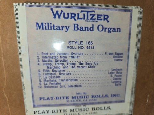 Wurlitzer 165 band organ roll - 165,