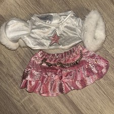 GUC w/Flaw: Build A Bear Furry Sleeved Star Shirt and Metallic Pink Skirt Outfit