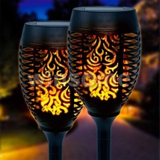 2PCS LED Flame Solar Torch Light Waterproof Flickering Dancing Path Garden