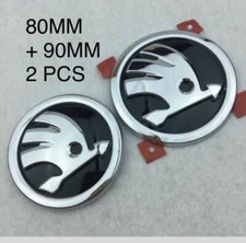 Skoda Badges 1 x 90mm & 1 x 80mm Silver & Black Emblem Logo High Quality