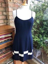 VINTAGE 20s NICOLE MILLER UK 8 Navy Blue & Cream Flapper Girl Style short Dress*