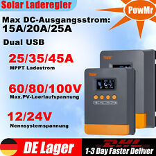 PowMr Solar Charge Controller 100% MPPT 25A/35A/45A Controller 12/24V Dual USB Max PV 100V