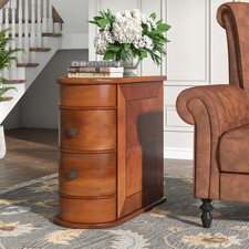 Solid Wood Side Table, 2-Drawer Narrow Slim End Table, No Assembly Required